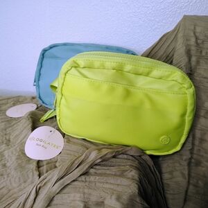 Lot 2 Blogilates Blue And Lime Green Belt Bag Handle/Strap Activewear 7"X5"X2"